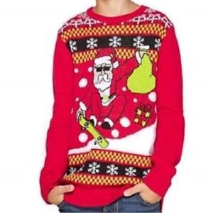 Forever Collectibles Red Skater Skateboard Santa Ugly Christmas Sweater Sz XL